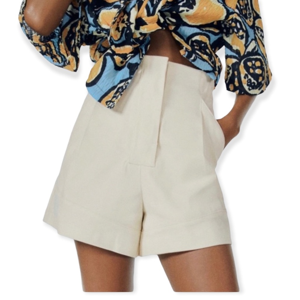 NWT Zara Pleated High Rise Shorts Butter